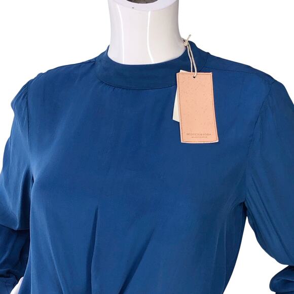 Scotch & Soda Blouse Womens S Blue Viscose Twist Front Mock Neck Long Sleeve - Picture 2 of 16